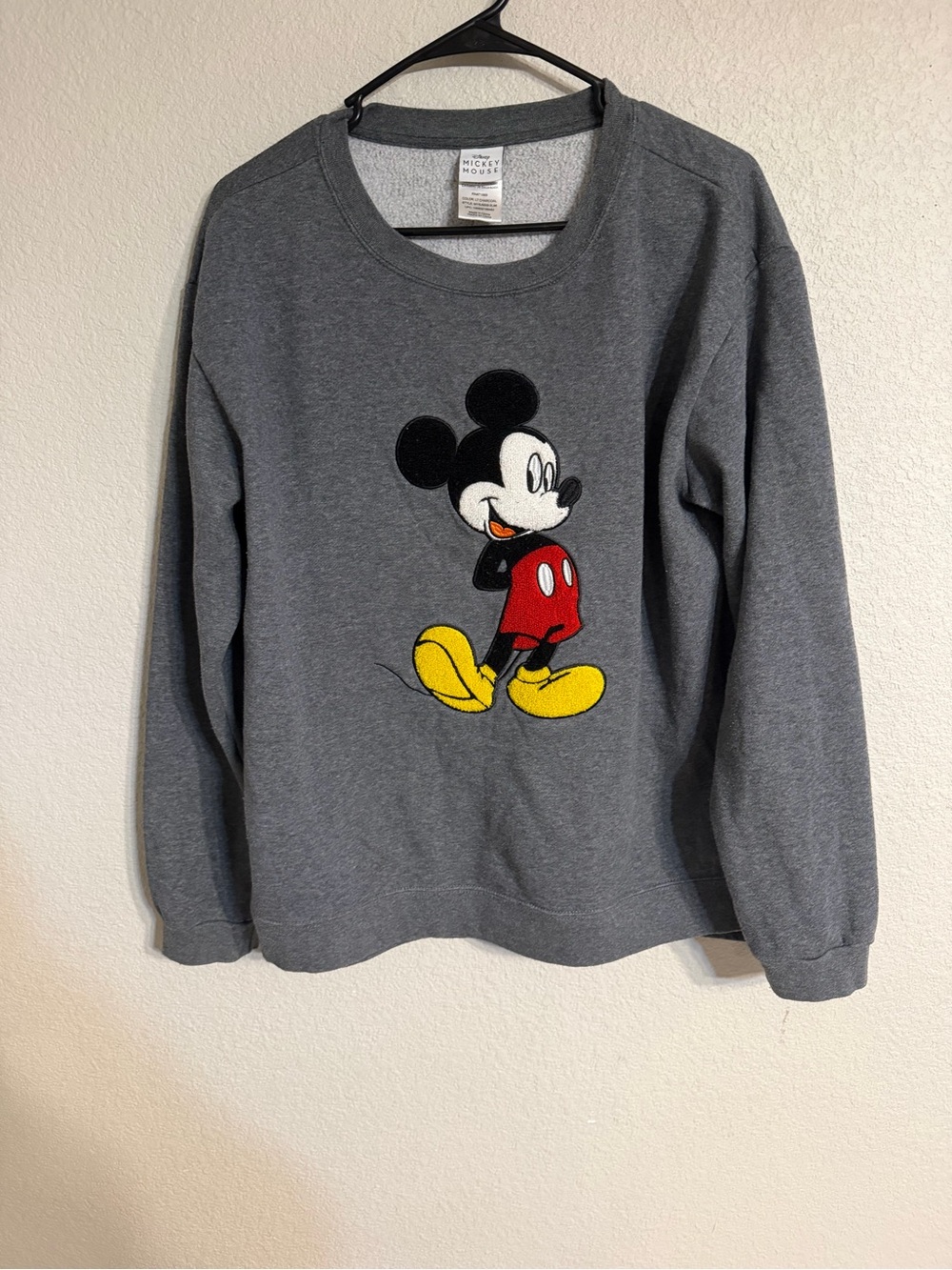 Disney Gray Crewneck with Classic Mickey Graphic and Red & Yellow Accents
